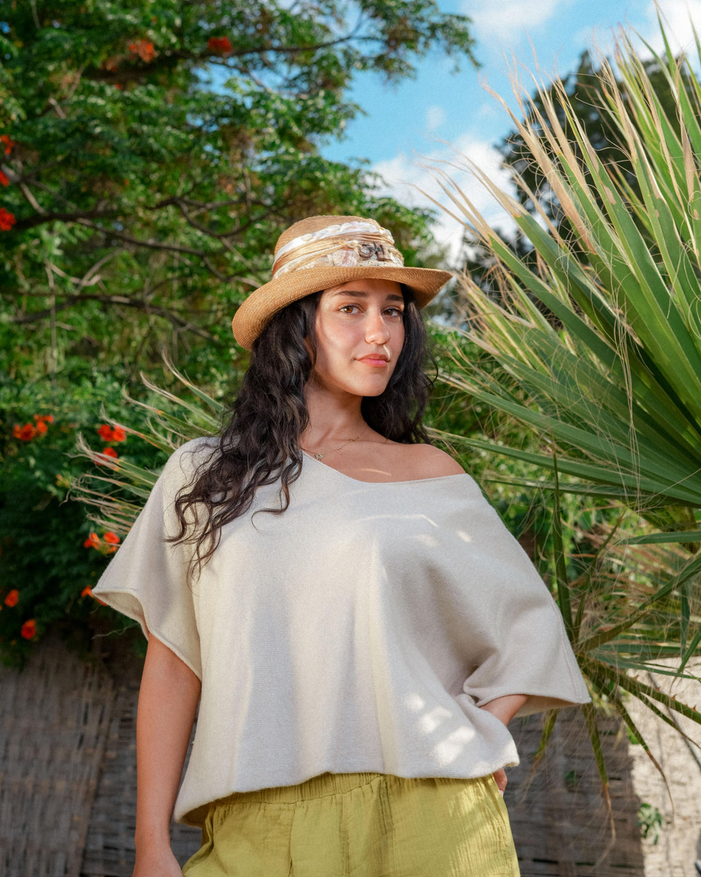 Beige Flow V Neck