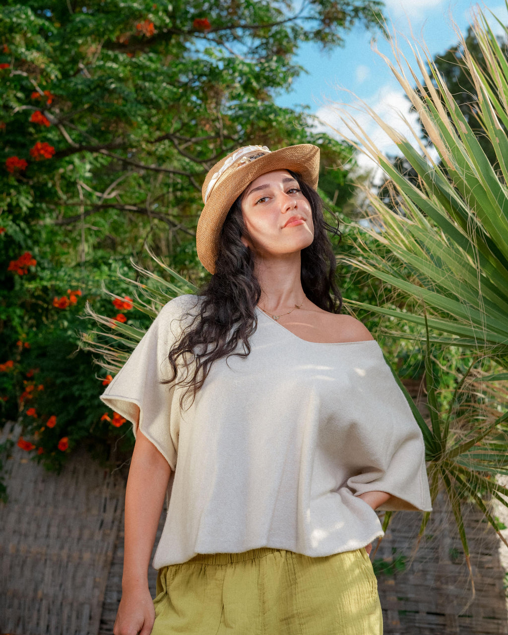 Beige Flow V Neck